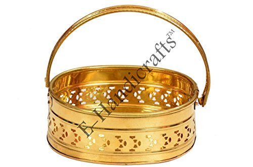 E-Handicrafts Brass Oval Shaped Puja Basket (Gold)