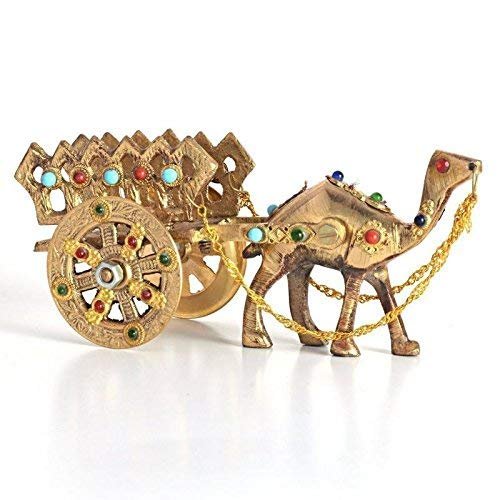 Fashion Bizz Home Decorative Rajasthani Gemstone Studded Metal Camel Handicraft Figurine with Antique Handmade Stone Work (Gold, Standard, 1 Piece)