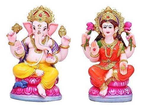 MAHARAJA DINIKAMART Polyresin Marble Laxmi ji Ganesh ji Murti Temple, 15.24 cm, Pooja Room, Office Temple for Diwali Puja, Set of 2 Lord Ganesha Statues |