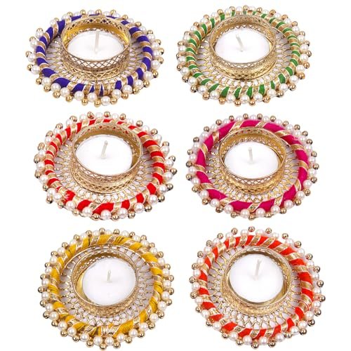 Prapti Handicrafts Handmade Tealight Candle Holders for Diwali Decoration,Home Decor Gifts Items/Diya for Home Office Pooja,Durga Puja Gift Sets (Multi Ring Big, Pack of 6)