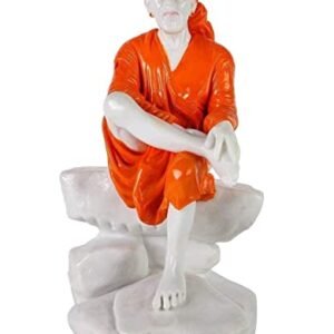 KRISHNAGALLERY1 Polyresin Sai Baba Murti Statue Idol Shirdi Sai Baba Murti for Home Pooja Gifted Piece Office Decor Idol 7 Inch (Orange)