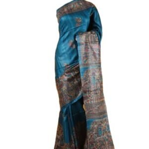 RACHBAI Tussar ghicha madhubani print pure silk saree with unstich blouse & silk Mark certified