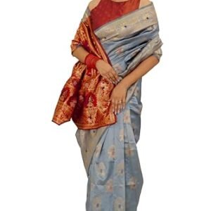 Subham Women's Silk Blend Madhubani Woven Design Saree with Blouse Piece