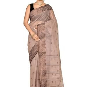 TANTSHREE Women’s Traditional Bengal Tant Handloom Cotton Saree | Pure Cotton | Woven Design | 5.5 Meters | Without Blouse Piece | (Beige)