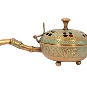 Skywalk Hand Crafted Metal Lobandan Charcoal Incense Burner/Bakhoor Burner (Green)