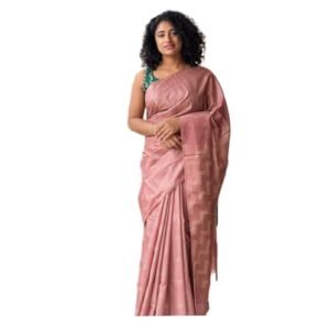 Zafreen Handloom | Women's Bhagalpuri Handwoven Semi Tussar silk Saree With Thread Weaving| Unstitched Running Blouse Piece_free Size