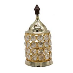 Essential Art Akhand Crystal Diya Decorative Brass Crystal Oil Lamp Holder Lantern | Puja Lamp|