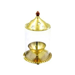 Shubhkart Nitya Udipi Diya Borosilicate Glass | Brass Table Diya |Brass Akhand Diya Oil Lamp with Glass Cover Lantern Diya for Puja