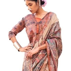 SAREE MALL Women's Silk Blend Madhubani Printed Saree With Unstitched Blouse Piece