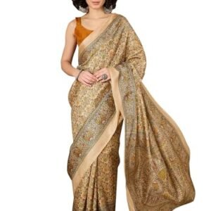 SAREE MALL Women's Beige Tussar Silk Madhubani Printed Ready To Wear one Minute Saree With Unstitched Blouse (RTWMDB8401-D_HS)