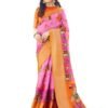 Satrani Women's Silk Floral Printed|Madhubani Printed Jacquard Ready To Wear Saree with Unstitched Blouse Piece