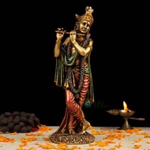 Indicast Cold Cast Resin Krishna Showpiece Antique Decor Thakur ji for Gifting Purpose (10 Inches