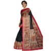 RACHBAI Women's Tussar Ghicha Bhagalpuri madhubani hand printed pure silk saree (Black