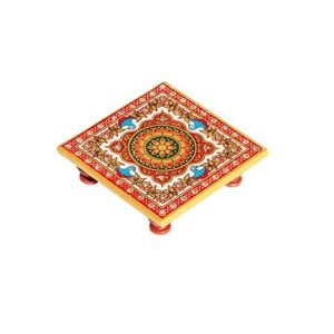 Handicrafts Paradise Intricate Floral Painted Marble Chowki (10.2 cm x 10.2 cm x 2.55 cm