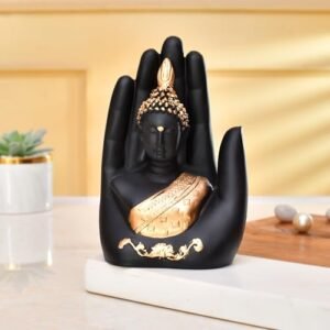 Craftvatika Golden Handcrafted Palm Buddha Idol for Home