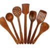 Simran Handicrafts Wooden Serving And Cooking Spoons Wood Brown Spoons Kitchen Utensil Set Of 7 - 8.3 Cm