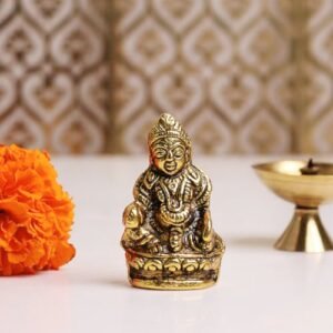 9Dzine Metal Brass Kuber Idol for Home Décor Showpieces | Lord Kuber Murti for Diwali Puja Room Temple Festival Gifts