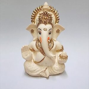 Gold Art India Peach Ivory Finish Ganesha Idol Car Dashboard IdolGanesha Murti Ganpati Idol For Home Decor Puja Lord Ganesh Statue Gift For Office Desk Puja Room Figurine