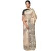 A F SILKS - Women's Tussar ghicha Madhubani hand printed pure silk saree with unstitched blouse and silk mark certified (Beige & Black)