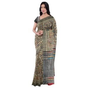 RACHBAI Women's Bhagalpuri Tussar Ghicha madhubani printed Silk saree with Unstiched blouse (M1)