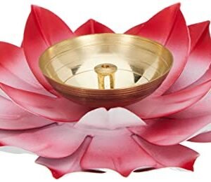 Amazon Brand - Solimo Brass Diya for Puja - Lotus Oil Lamp for Decoration (Set of 2)