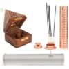 DigiRake Sheesham Wood Dhoop Stand & Stainless Steel Agarbatti Stand Combo | Pooja Items For Decoration | Return Gifts For Pija (Copper Colour Agarbatti Stand + Dhoop Stand + Incense Sticks Container)