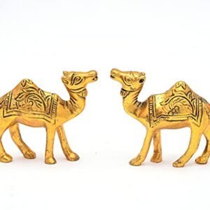 Nirmal Handicraft Metal Rajasthani Camel Showpiece Living Room Decorations Gifts Purpose Golden Color - 4 Inch (Pack of 2)