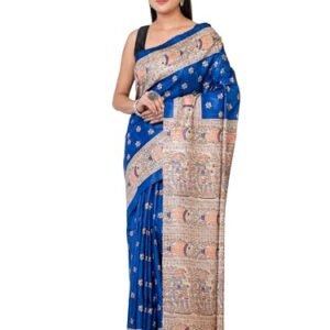 RACHBAI Women's Tussar Ghicha madhubani printed pure silk saree with Unstiched blouse