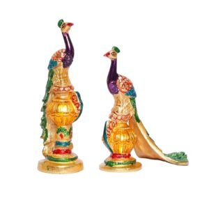 ARYADIT Metal Peacock Statue Multicolor Couple Pair Decorative Showpiece for Living Room Bedroom Home Office Decor Figurines Idol Murti Sculpture for Decoration & Gifting