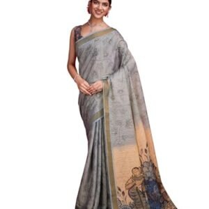 Rekha Maniyar Women's Kasavu Silk Madhubani Printed Saree With Unstitched Blouse (KERALASILK_VOL1_PARENT)