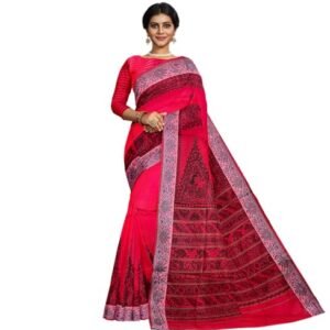 iMithila Women Madhubani Hand-Painted Pure Cotton Saree with Blouse Piece - Red