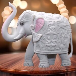 KRAFTSKALA White Elephant Showpiece Big Size Marble Resin Aesthetic Statue Decorative Item for Home