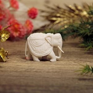 Handicrafts Paradise Resin Elephant with Carving 2.5 X 1.25 X 2 Inch