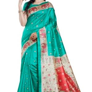 RANI SAAHIBA Women's Printed Art Tussar Silk Madhubani Saree With Blouse Piece