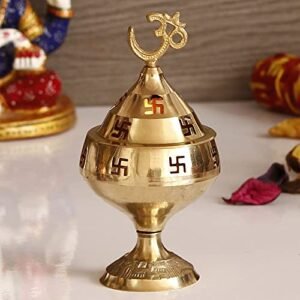 eCraftIndia Golden Om and Swastik Symbol Decorative Brass Diya - Akhand Diya for Puja - Diya for Diwali