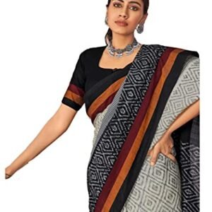 RADHA LAKSHMI Handicrafts Women's Ikat Hand Block Print jaipuri mul mul cotton pure Saree with Blouse Piece (barakha parent)