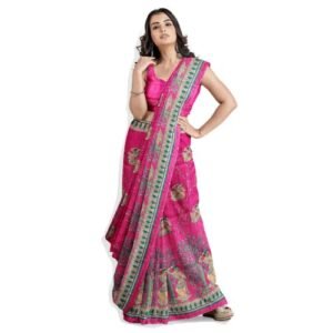 PURE HANDLOOM TUSSAR GHICHA MADHUBANI PRINTED PURE SILK SAREE WITH SILK MARK CERTIFIED (pink)