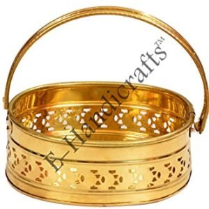 E-Handicrafts Brass Oval Shaped Puja Basket (Gold)