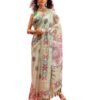 Silk Zone Women's Chanderi Saree With Madhubani Radhe Krishna Design Saree With Blouse Piece