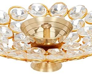 Amazon Brand - Solimo Brass Diya for Puja - Decorative Crystal Akhand Diya - Oil Pooja Lamp for Home Decor