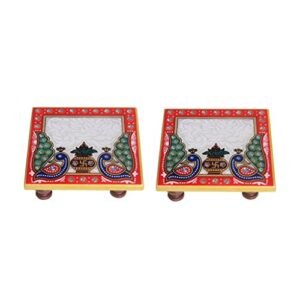 Handicrafts Paradise Kalash Design Marble Pooja Chowki (10.2 cm x 10.2 cm x 2.55 cm