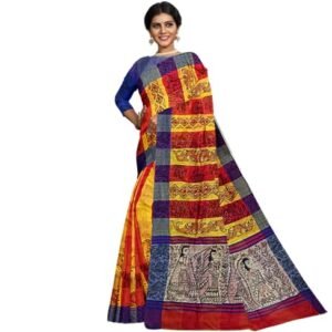 iMithila Women's Madhubani Handloom Pure Silk Handpainted Saree with Mithila Motifs with 2 metres of Handpainted Aanchal |Red