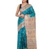 RACHBAI Women's Tussar Ghicha madhubani printed pure silk saree with Unstiched blouse (turquise)