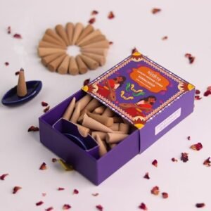 Nytarra's Sandalwood Luxury Incense Cones | 40 pcs | Special Ceramic Holder | Dhoop Cones for Fragrance | Dhoop Cones for Pooja