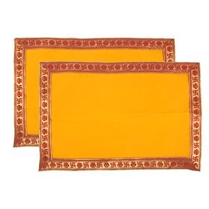 VEDETIC® (Set of 2) Ganpati Yellow Velvet Baithak Assan Size 12 * 18 INCH/Ganpati Rumal/Puja Cloth/Puja Assan/Puja Chowki Aasan Cloth Puja Altar Cloth for Multipurpose Use for Home Mandir Temple (Yellow)