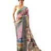 Silk Zone Women's Chanderi Saree With Madhubani Radhe Krishna Design Saree With Blouse Piece