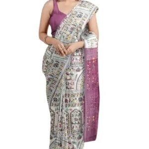 Nebadita Color block Printed cotton silk madhubani handloom saree