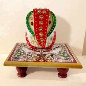 White Marble Ganesh ji Murti with Chowki