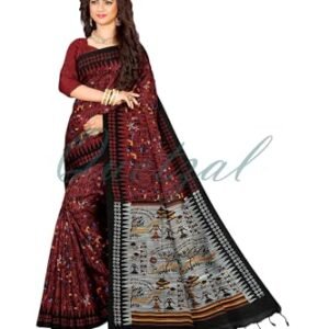 Saree For Women's Madhubani Soft Cotton Printed Saree With Unstitched Blouse Pieces - Red & Black