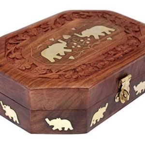 AS Wooden Handicraft Elephant Designed Jewellery Box| Jewel Organizer| Jewellery Storage Box| Handmade Wooden Jewellery Box for Women | Wood Hand Carved Gift Items for Jewellery 7x5 inches